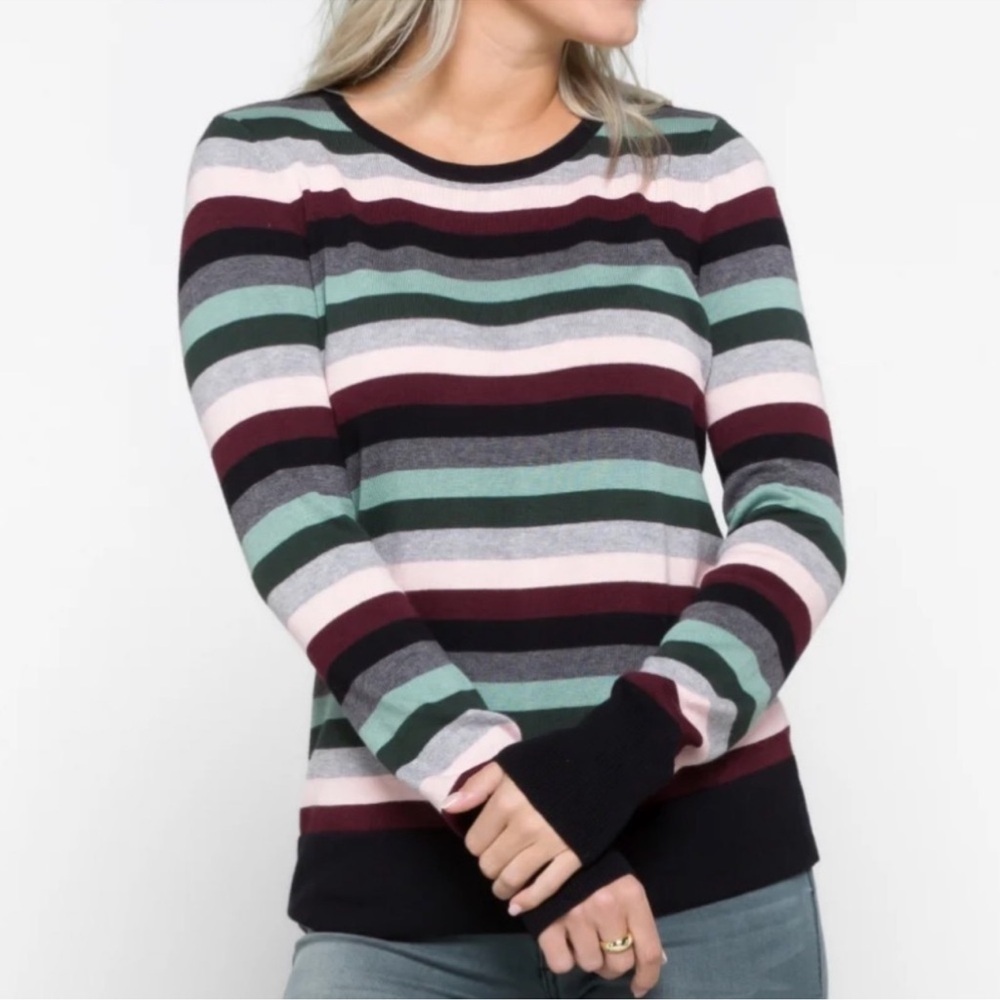Vince Camuto Multicolor Striped Crew Neck Sweater